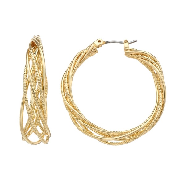 🌿 NAPIER Gold Braided Hoop Earrings, NWT - Picture 2 of 3